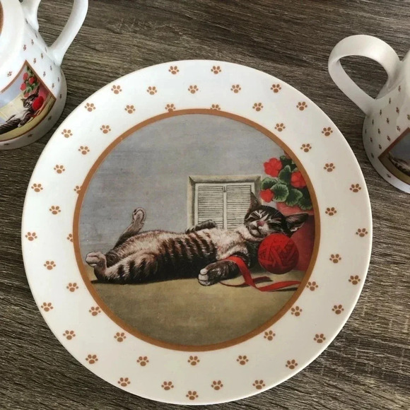 1986  Lowell Herrero Sleeping Cat Serving Set - Picture 3 of 9